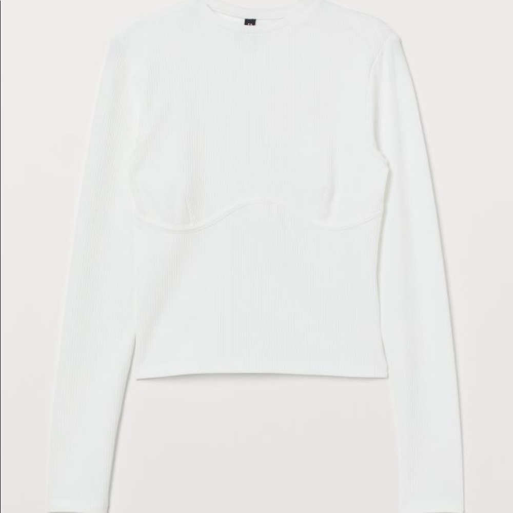 White long sleeve top with Seam lining under bust